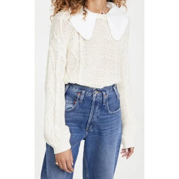 Line + Dot cream white cable knit removable collared sweater